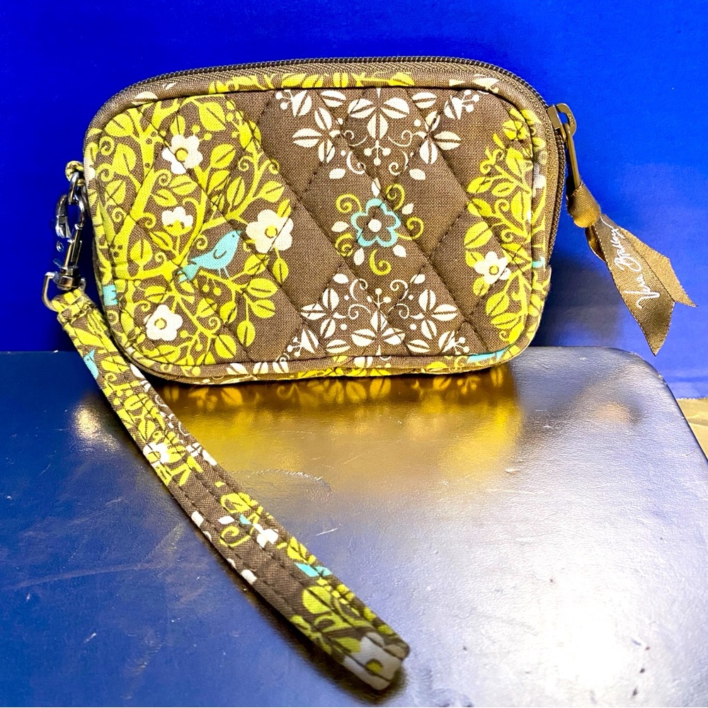 Stylish Brown and Yellow Quilted Wristlet